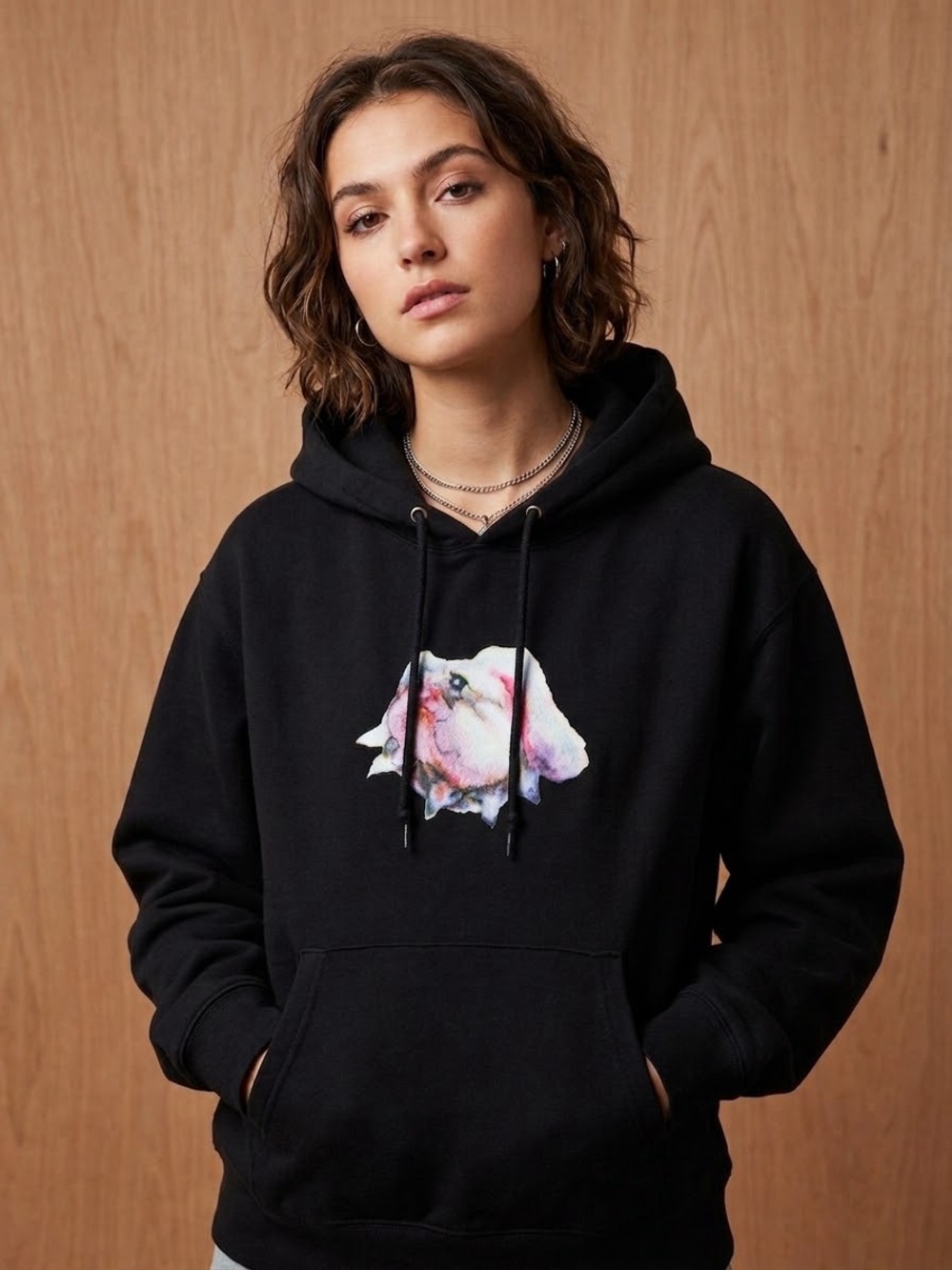 🐶 OBEY Black Crying Sad Bulldog Graphic Pullover Fleece Hoodie Small S